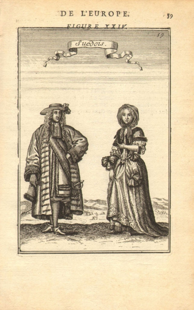 SWEDEN COSTUME. Swedish man & woman wearing 17C dress. 'Suedois'. MALLET 1683